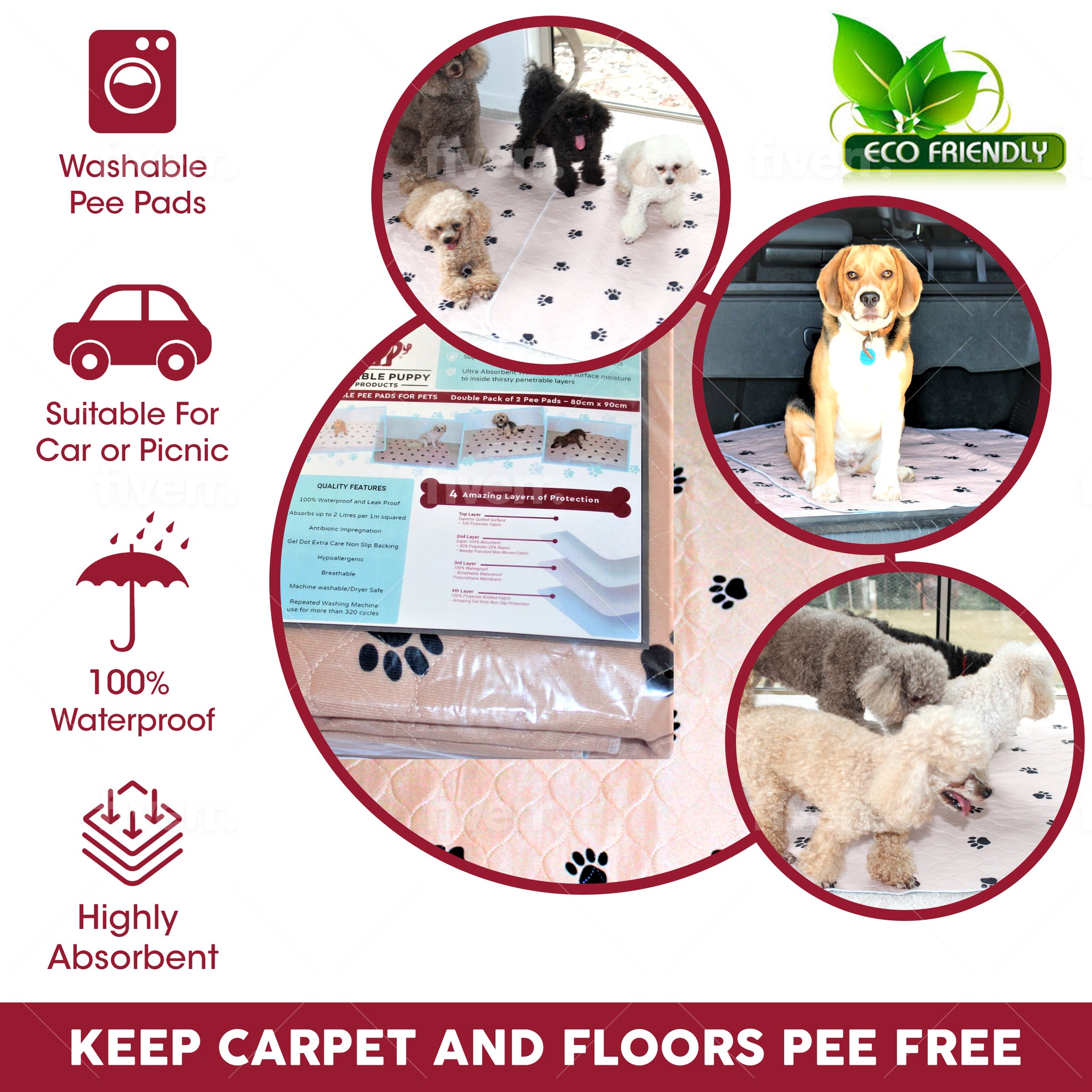 JET Pee Pads Reusable Waterproof Absorbent Mats